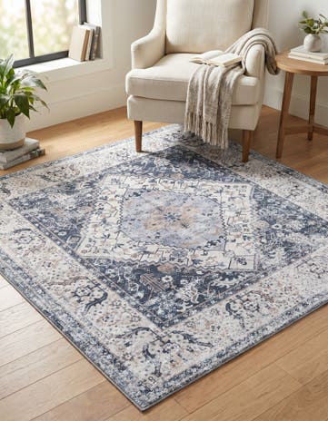 Linen Charcoal Washable Yara Square Rug
