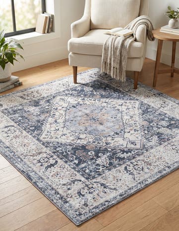 Linen Charcoal Washable Yara Square Rug