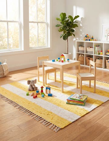 Yellow and Ivory Hand Woven Chindi Rag Square Rug