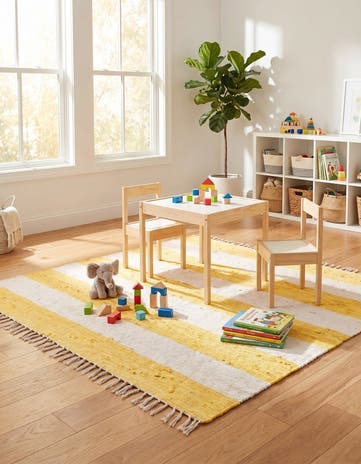 Yellow and Ivory Hand Woven Chindi Rag Square Rug
