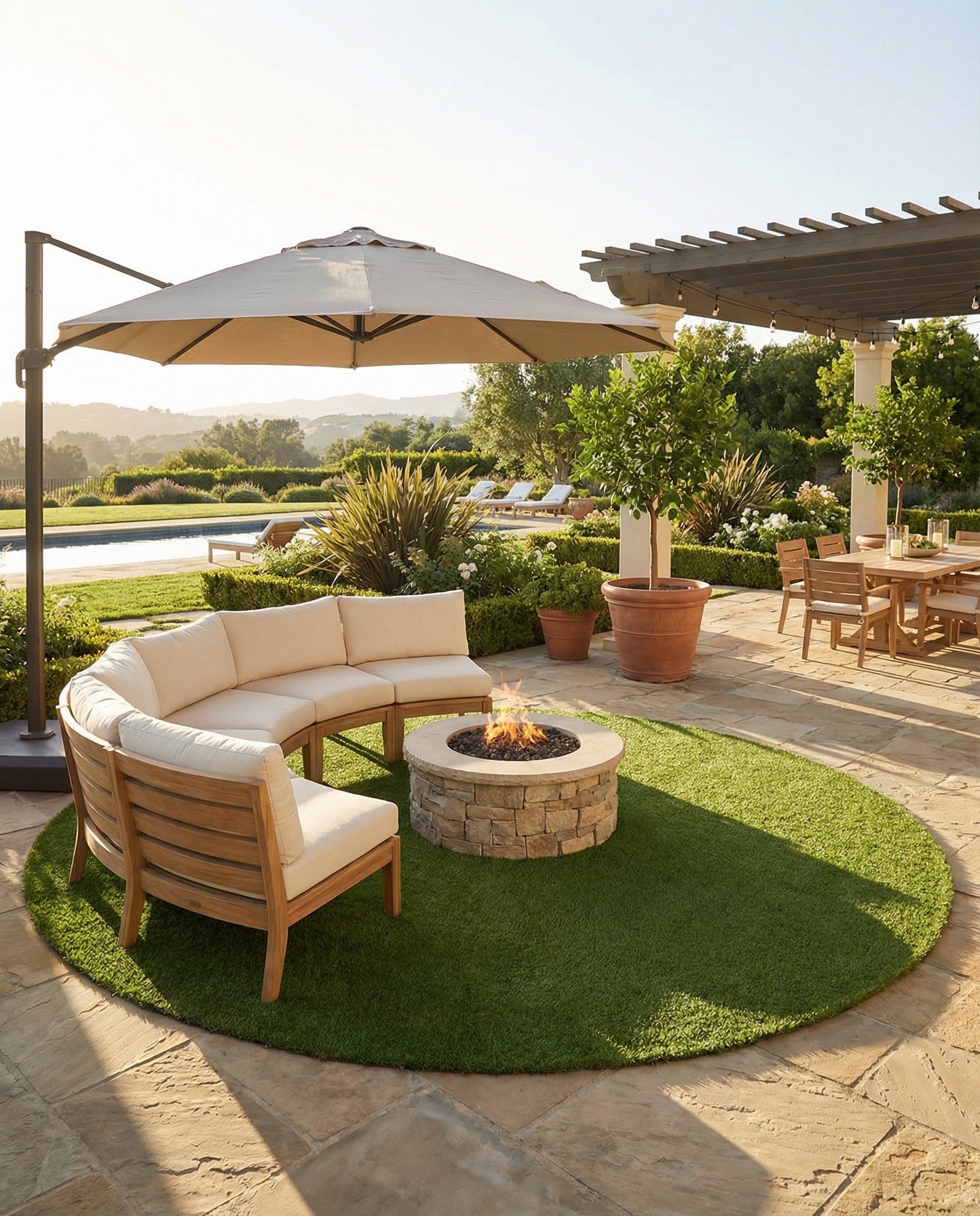 13' x 13'  Washable Grass Indoor / Outdoor Round Rug