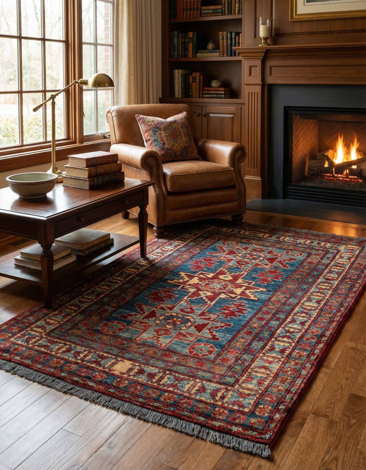 Detail image of 3' 2 x 4' 7 Hand Knotted Kazak Wool Rug