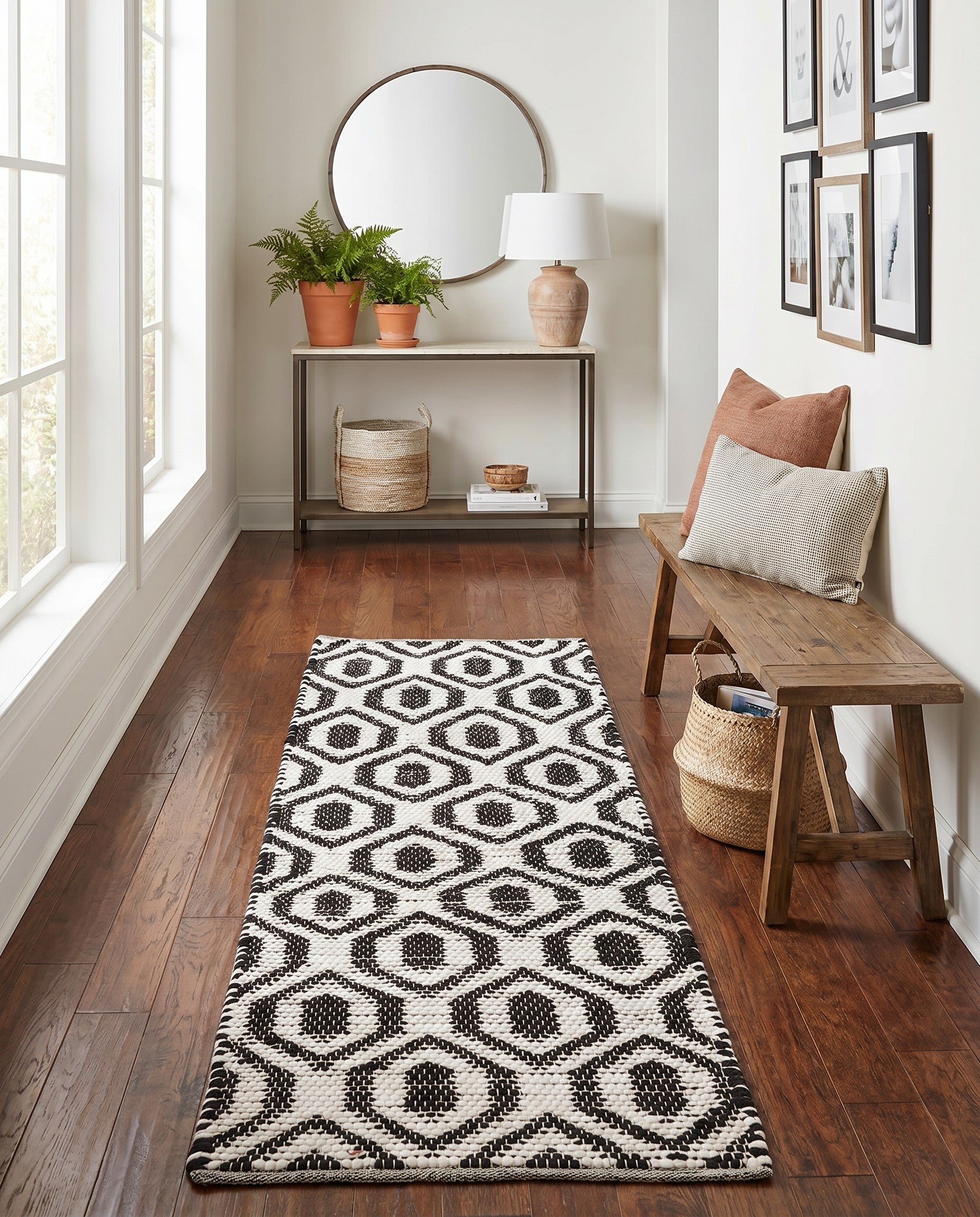 Black and White Hand Woven Chindi Jute Runner Rug