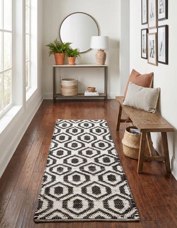 Black and White Hand Woven Chindi Jute Runner Rug