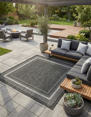 Black Easy-Clean Border Indoor / Outdoor Square Rug