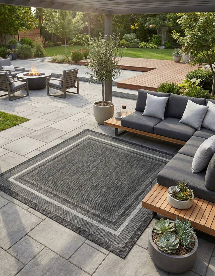 Detail image of 6' x 6' Washable Border Indoor / Outdoor Square Rug