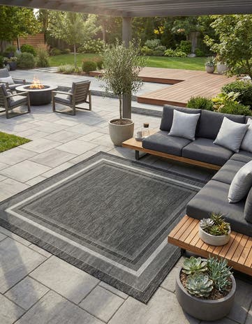 Black Easy-Clean Border Indoor / Outdoor Square Rug