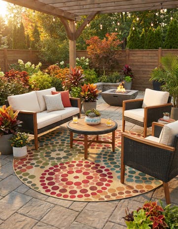 7' x 7' Easy-Clean Modern Indoor / Outdoor Round Rug