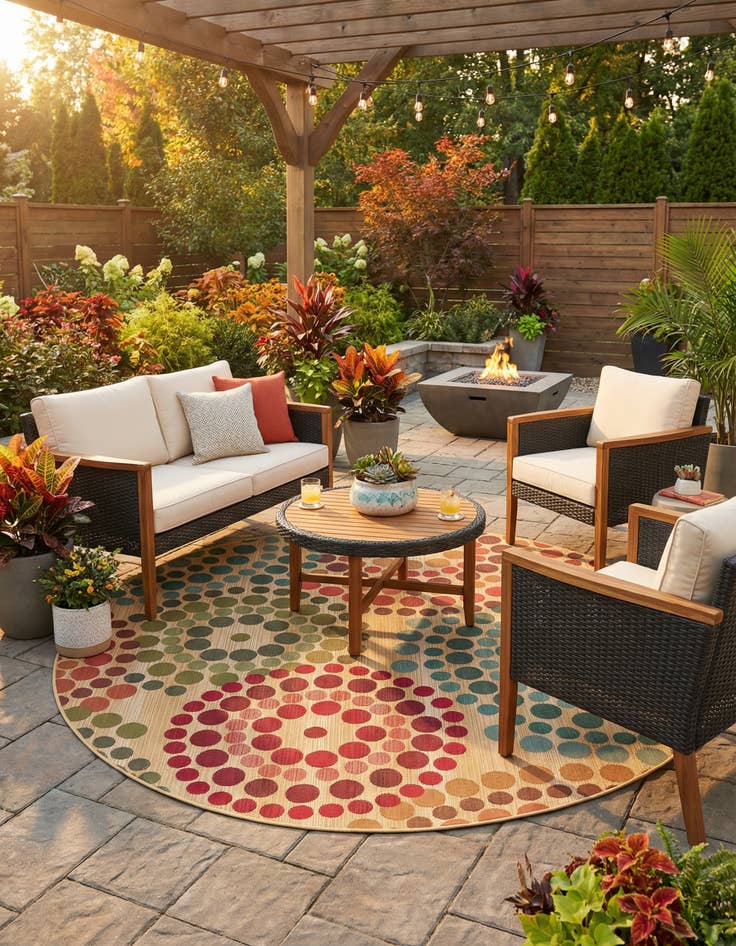 Detail image of 7' x 7' Easy-Clean Modern Indoor / Outdoor Round Rug