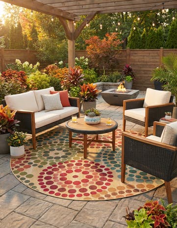 7' x 7' Easy-Clean Modern Indoor / Outdoor Round Rug