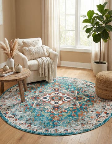Turquoise Amulet Round Rug