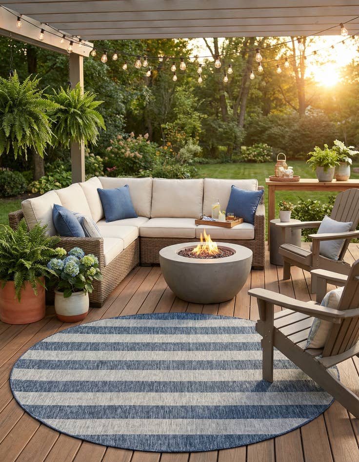 Detail image of 7' 10 x 7' 10 Washable Ribbon Indoor / Outdoor Round Rug