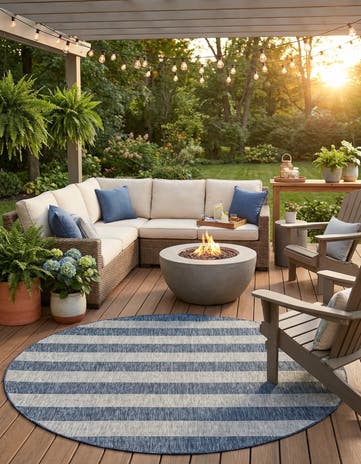 7' 10 x 7' 10 Easy-Clean Ribbon Indoor / Outdoor Round Rug