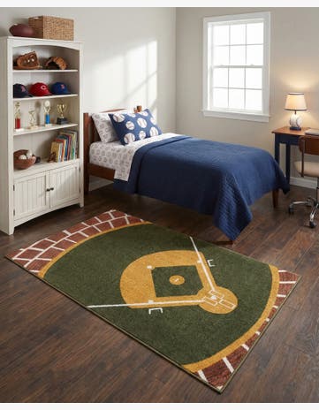 Green and Terra Sports Washable Rug