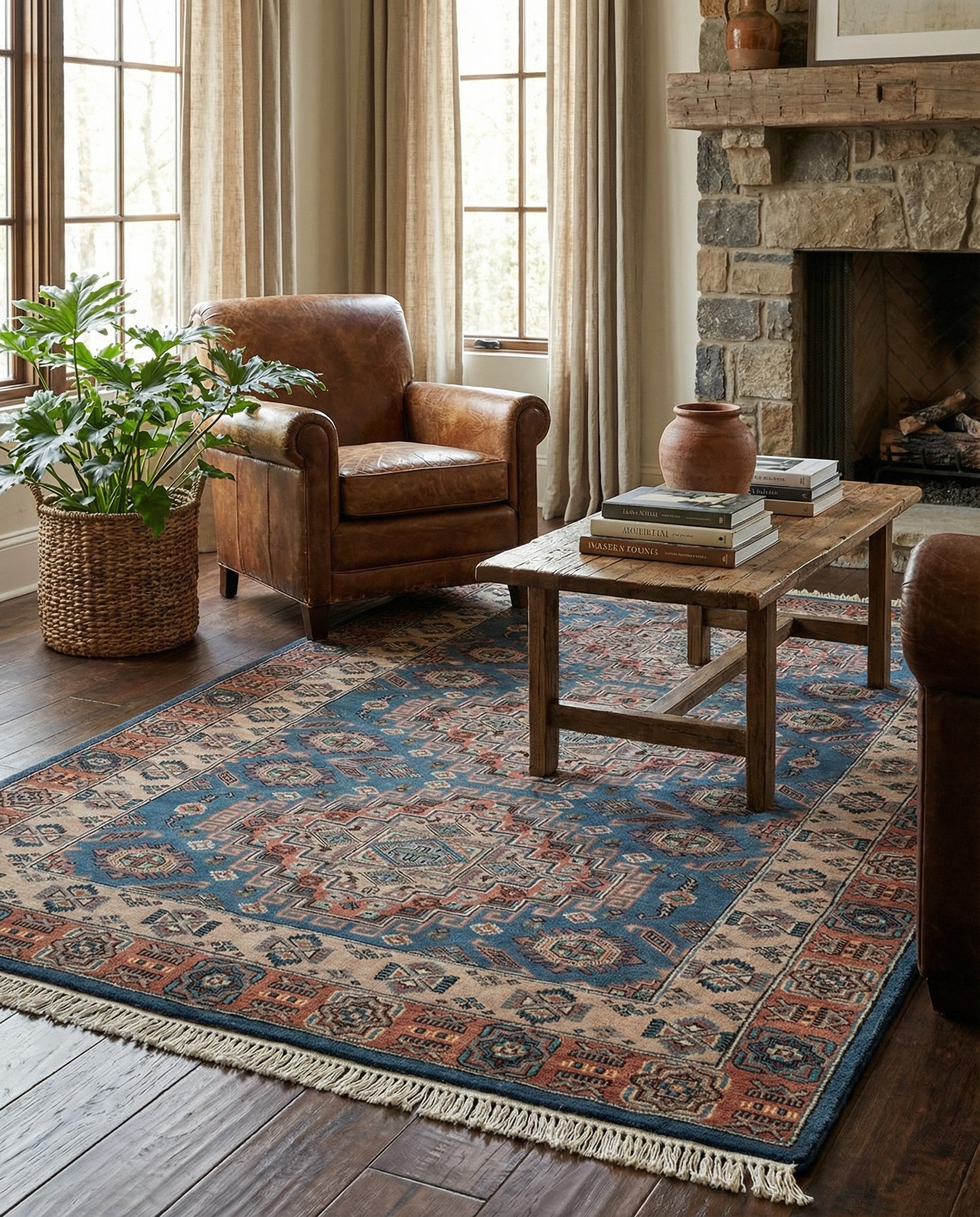 4' 4 x 6' 1 Hand Knotted Kazak Oriental Wool Rug