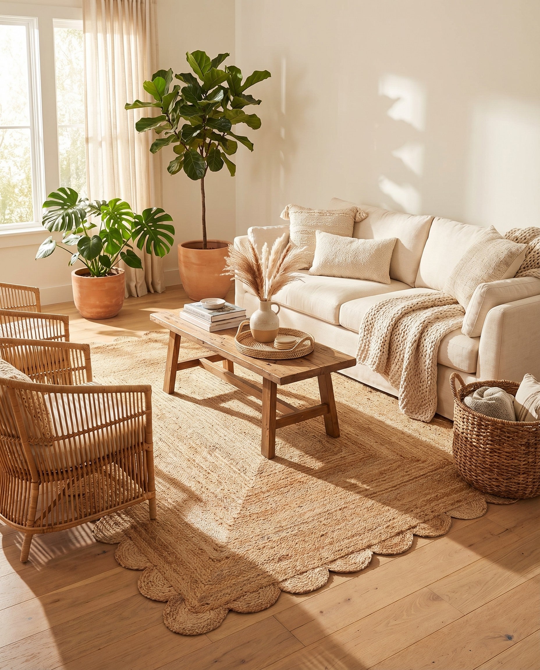 6' x 9' Hand Woven Scallop Braided Jute Rug