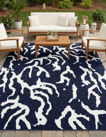 Navy Blue Easy-Clean Sabrina Soto Indoor / Outdoor Square Rug