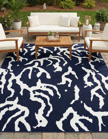 Navy Blue Easy-Clean Sabrina Soto Indoor / Outdoor Square Rug
