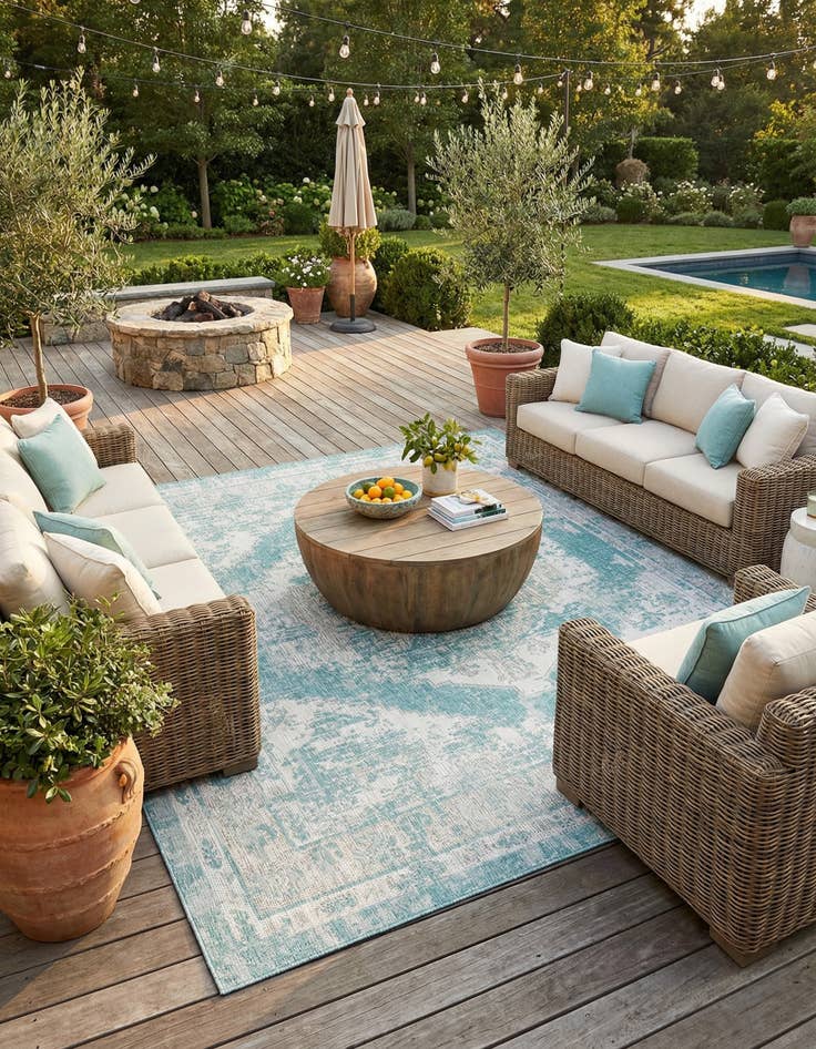 Detail image of 13' x 13'  Washable Traditional Indoor / Outdoor Square Rug