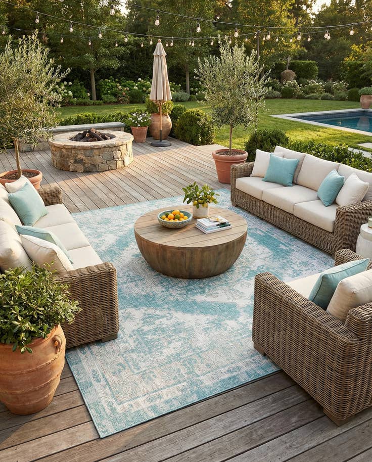 Detail image of 13' x 13' Easy-Clean Traditional Indoor / Outdoor Square Rug