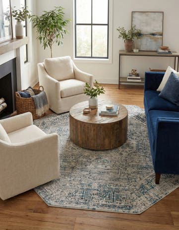 Ivory and Blue Finsbury Octagon Rug