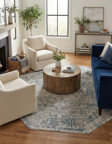 Ivory and Blue Finsbury Octagon Rug