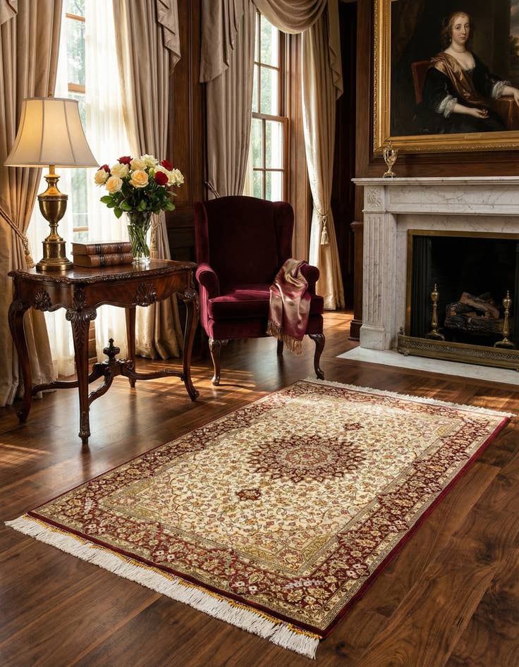 Detail image of 2' 7 x 4' Ghom Silk Rug