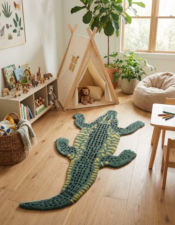 Green Playtime Kids Wool Freeform Rug