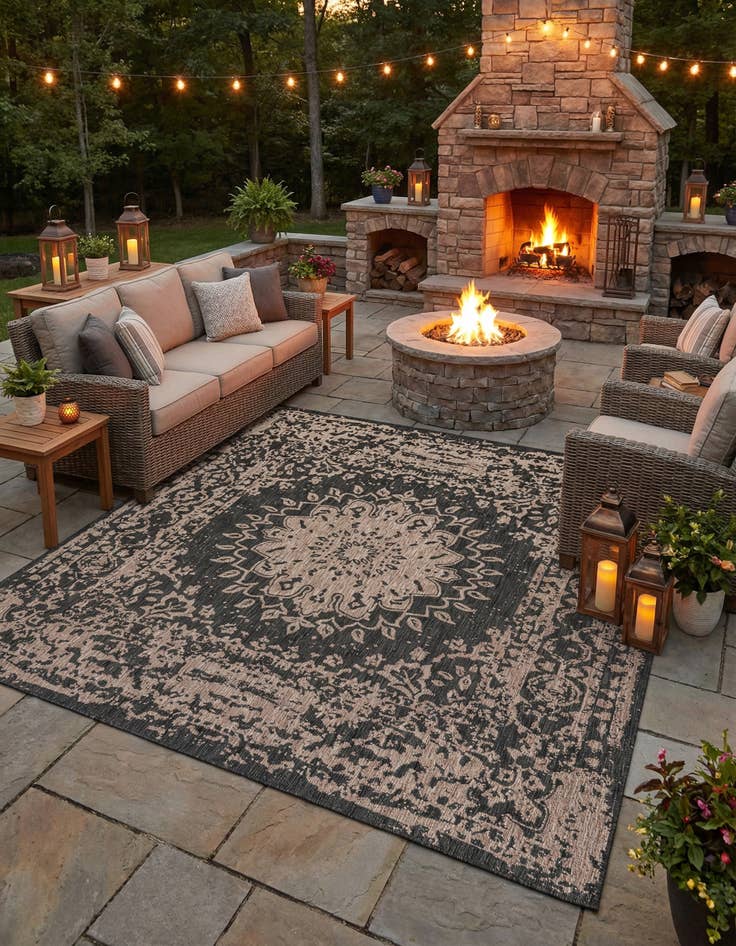 Detail image of 10' x 10'  Washable Traditional Indoor / Outdoor Square Rug