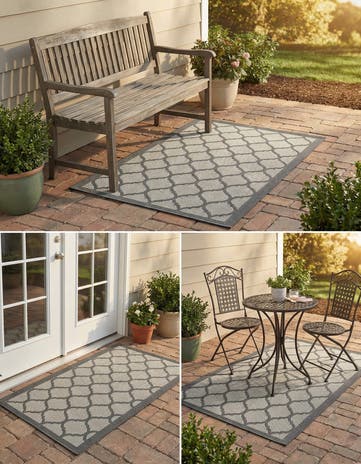 Gray Easy-Clean Lattice Indoor / Outdoor Rug