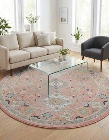 Rose Pink Kamala Washable Round Rug