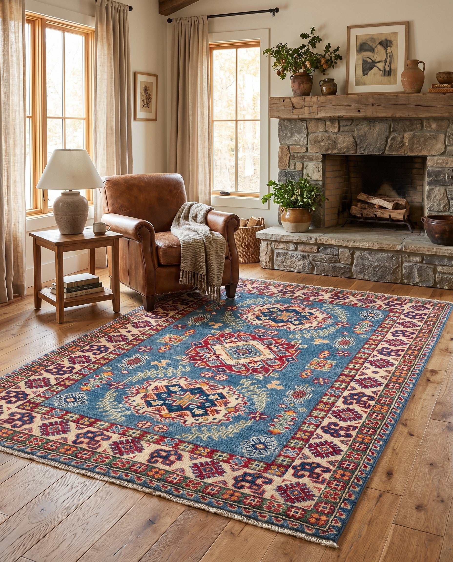3' 5 x 5' Hand Knotted Kazak Rug