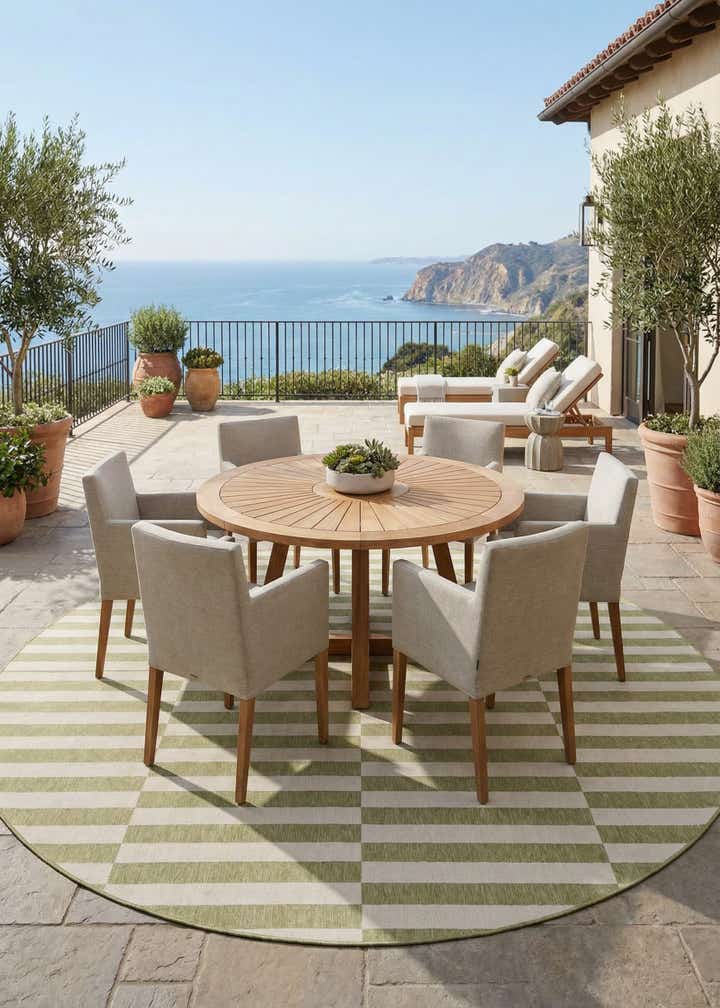 13' x 13' Easy-Clean Striped Indoor / Outdoor Round Rug
