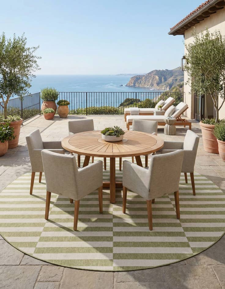 Detail image of 13' x 13' Easy-Clean Striped Indoor / Outdoor Round Rug