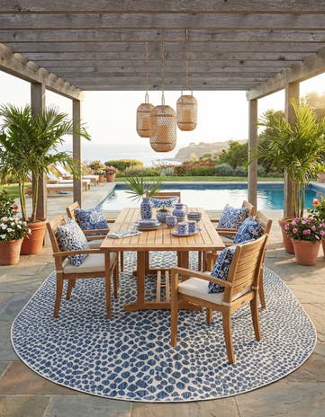 Blue Easy-Clean Jill Zarin Cape Town Indoor / Outdoor Oval Rug