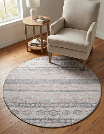 Gray Washable Timeless Round Rug