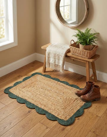 2' x 3' 1 Handmade Scallop Braided Jute Rug