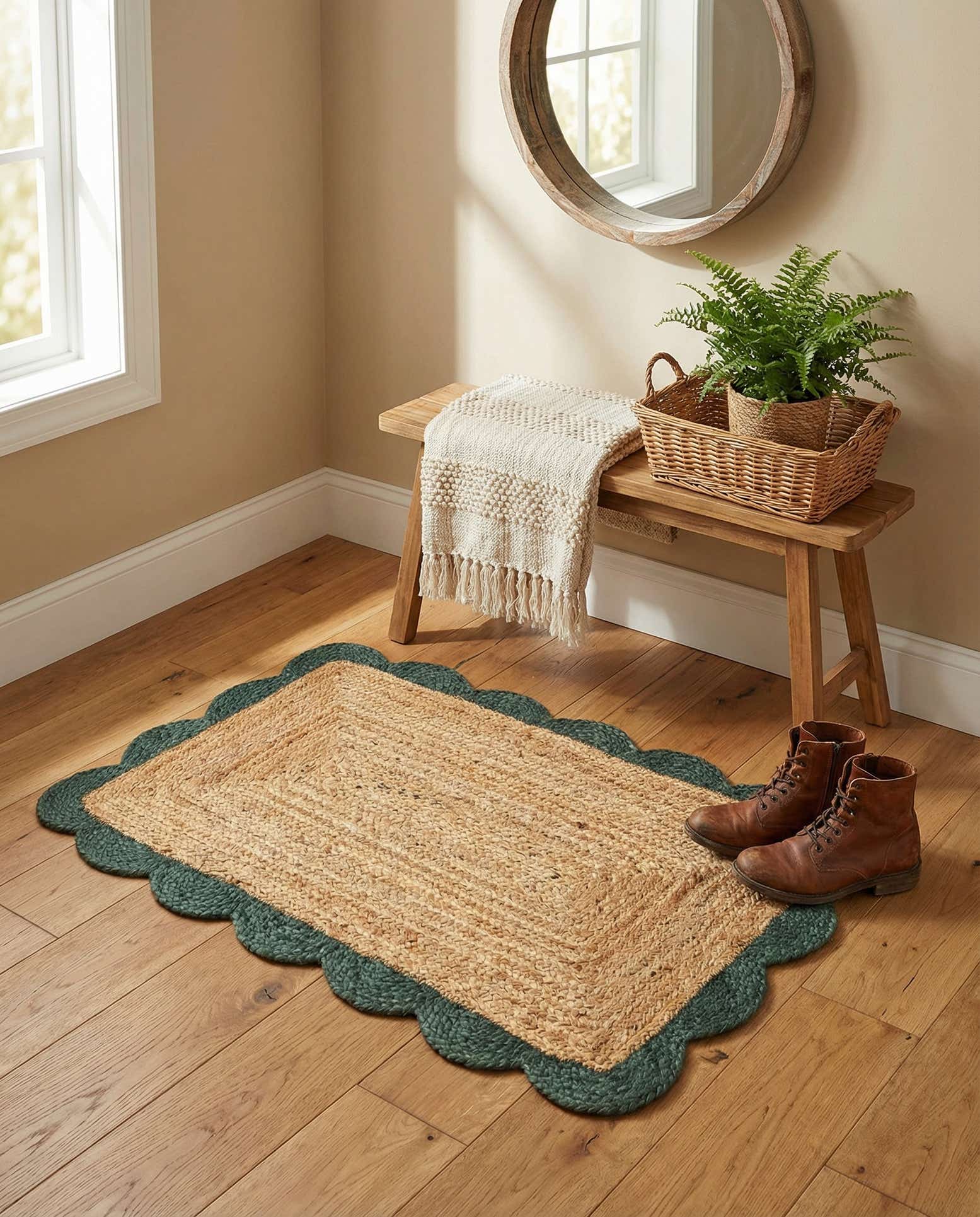 2' x 3' 1 Handmade Scallop Braided Jute Rug