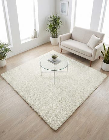 White Soft Solid Shag Square Rug