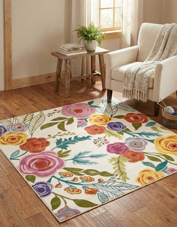 Ivory Blossom Square Rug