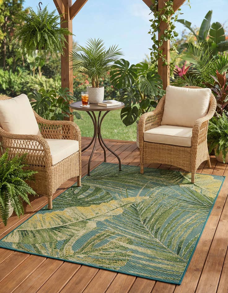 Detail image of 4' x 6' Washable Botanical Indoor / Outdoor Rug
