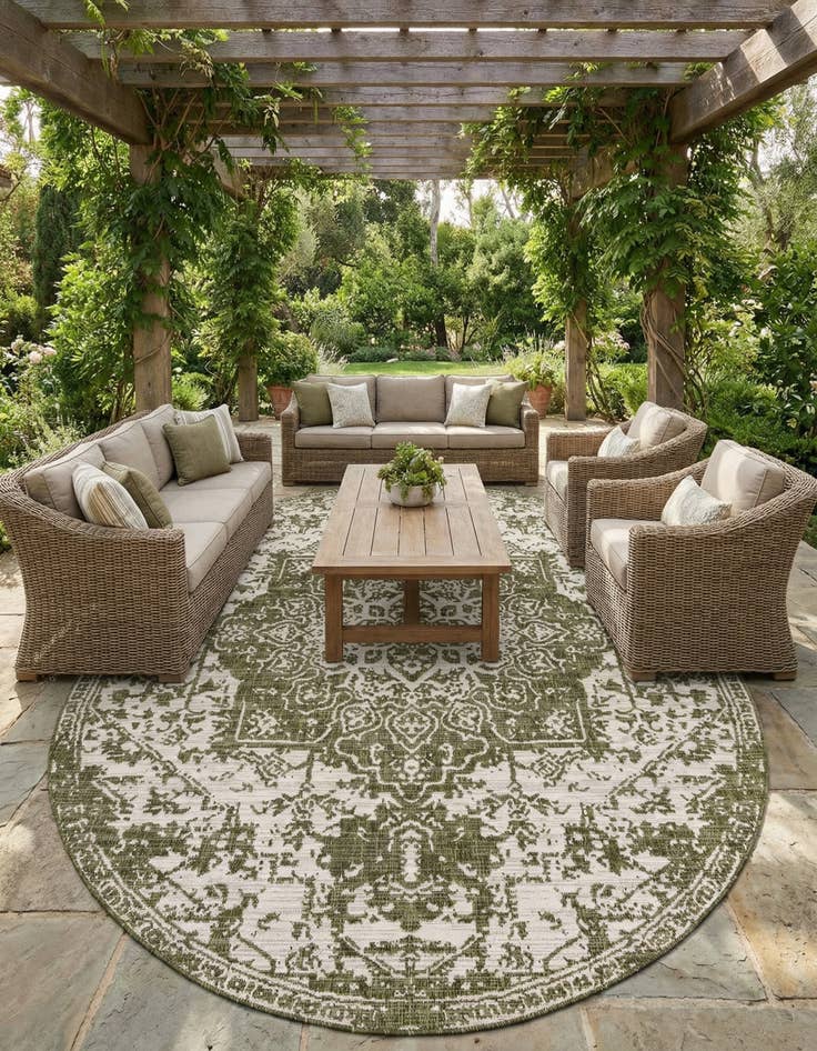 Detail image of 7' 10 x 10' Easy-Clean Jill Zarin Dubai Indoor / Outdoor Oval Rug