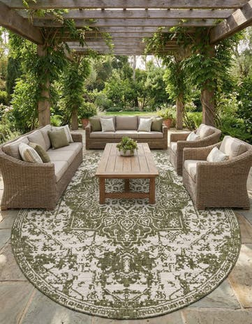 Green Easy-Clean Jill Zarin Dubai Indoor / Outdoor Oval Rug