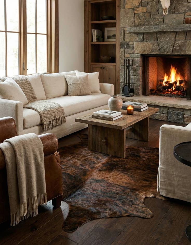 Detail image of 5' x 5' 6 Cowhide Leather Square Rug