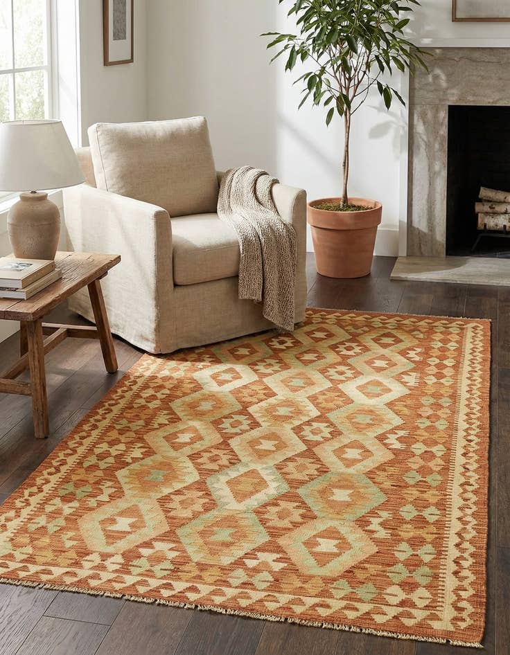 Detail image of 3' 9 x 6' 6 Hand Woven Kilim Waziri Wool Rug