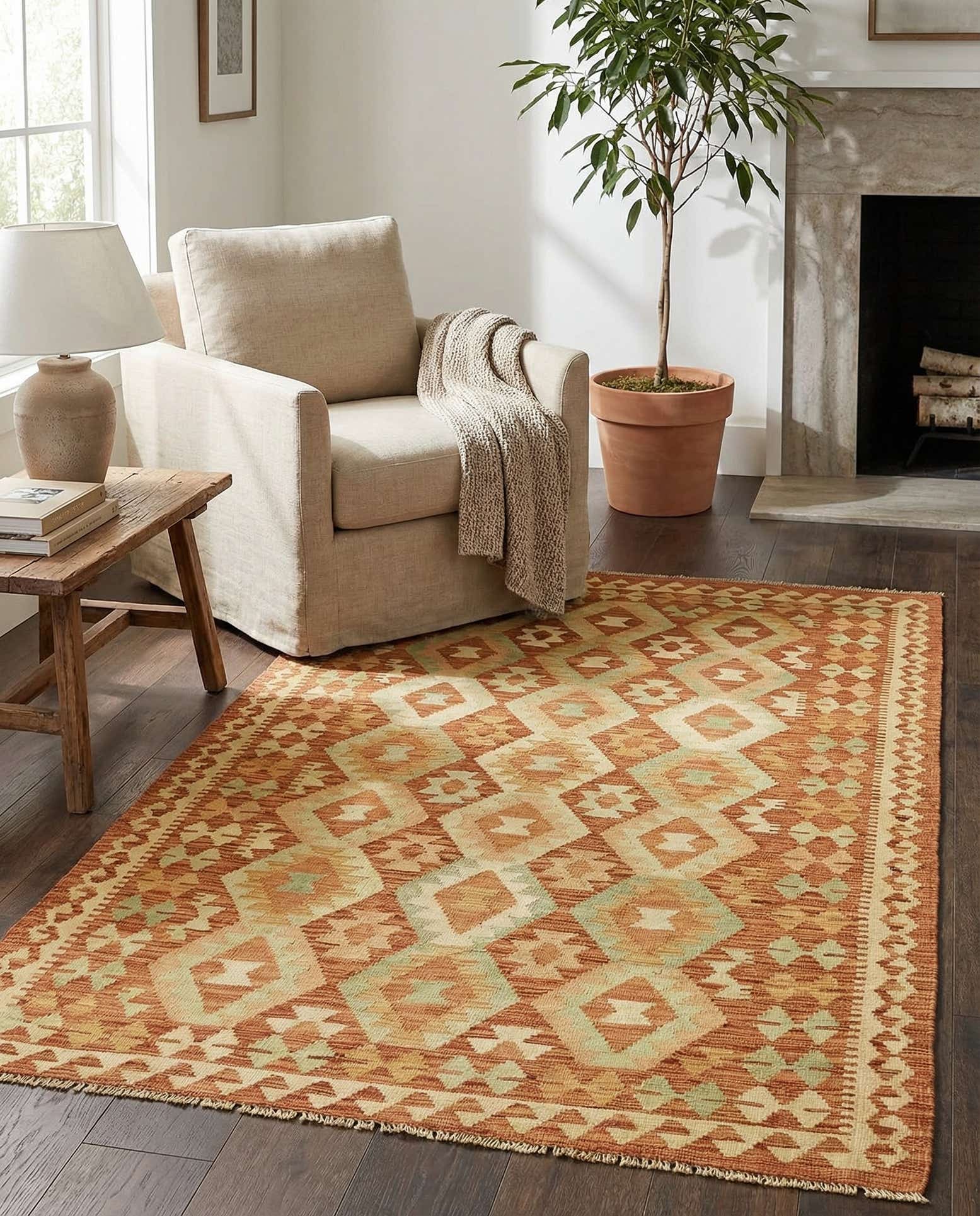 3' 9 x 6' 6 Hand Woven Kilim Waziri Wool Rug