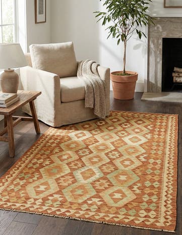 3' 9 x 6' 6 Hand Woven Kilim Waziri Wool Rug
