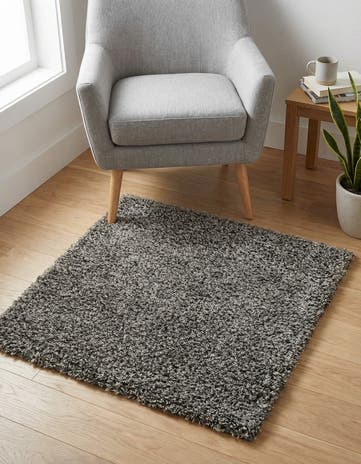Cloud Gray Solid Shag Square Rug
