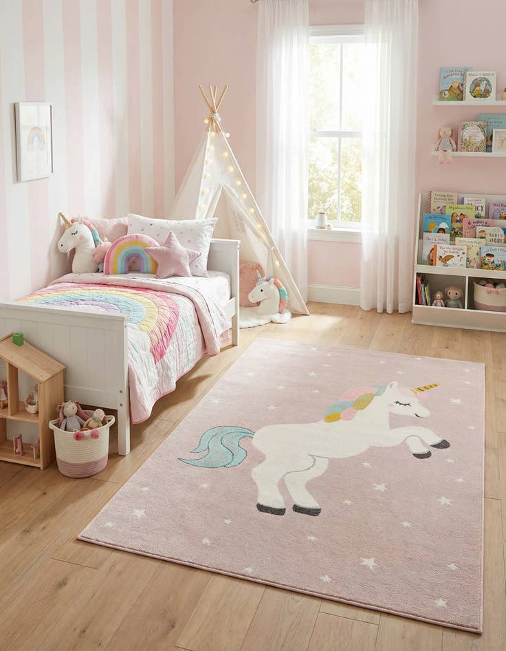 Detail image of 5' 3 x 8' Unicorn Whimsy Kids Rug