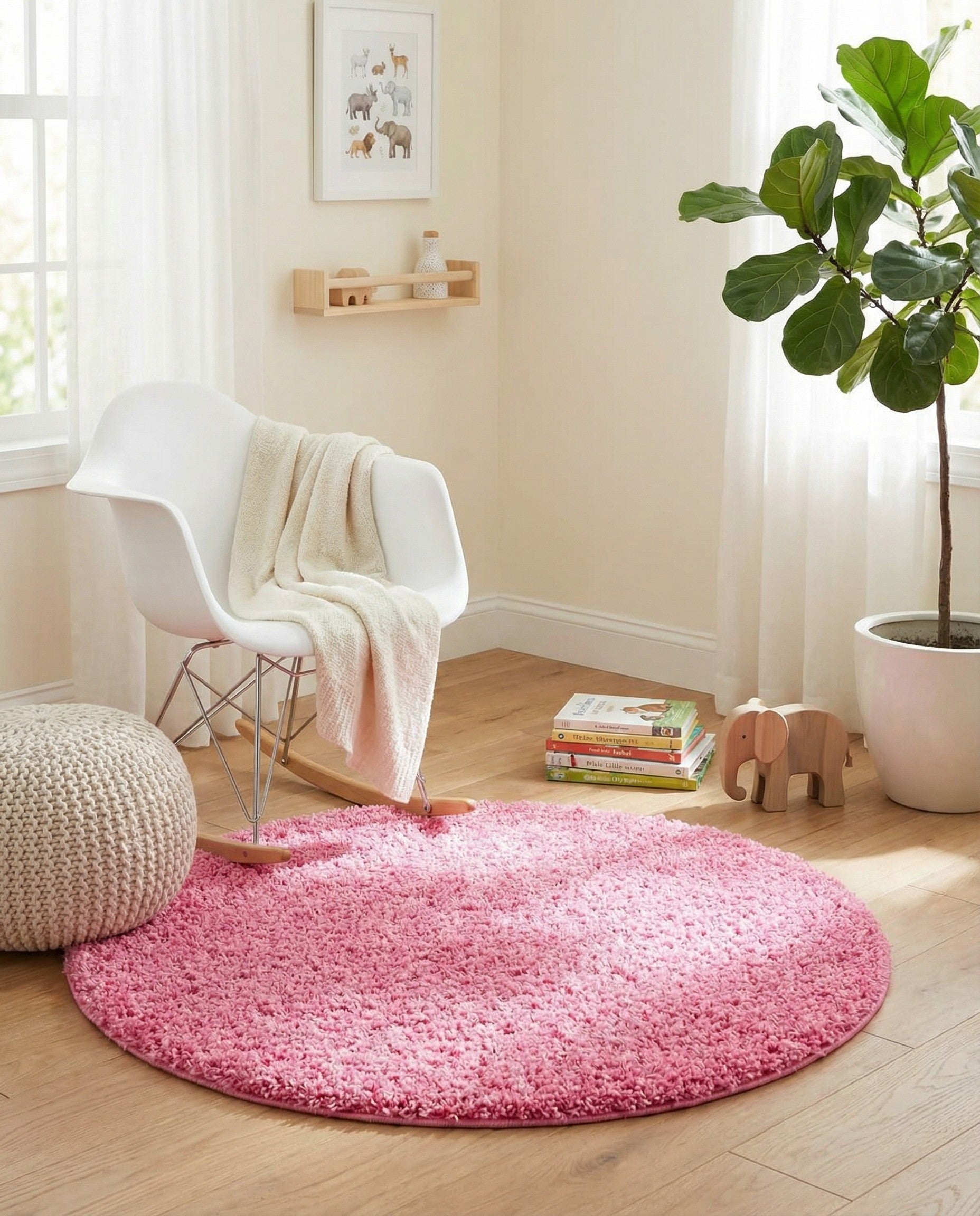 3' x 3' Solid Shag Round Rug